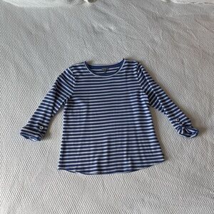 Talbots Women's Piqué Roll Cuff Top Size Large Blue White Stripe Nautical Shirt